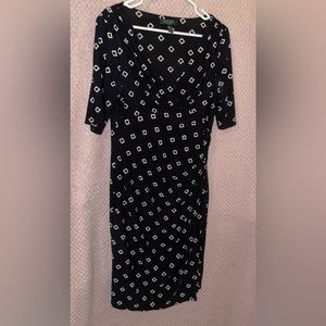 Ralph Lauren 3/4 sleeve formal wrap dress black and white maxi